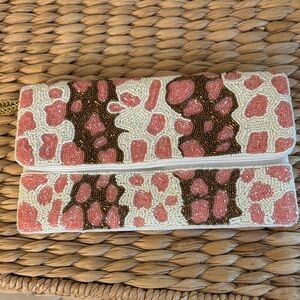 Beaded Pink and Brown Clutch